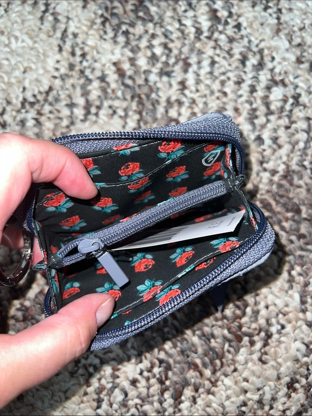 Vera Bradley Quilted Gray ID Card Wallet with Clear Window